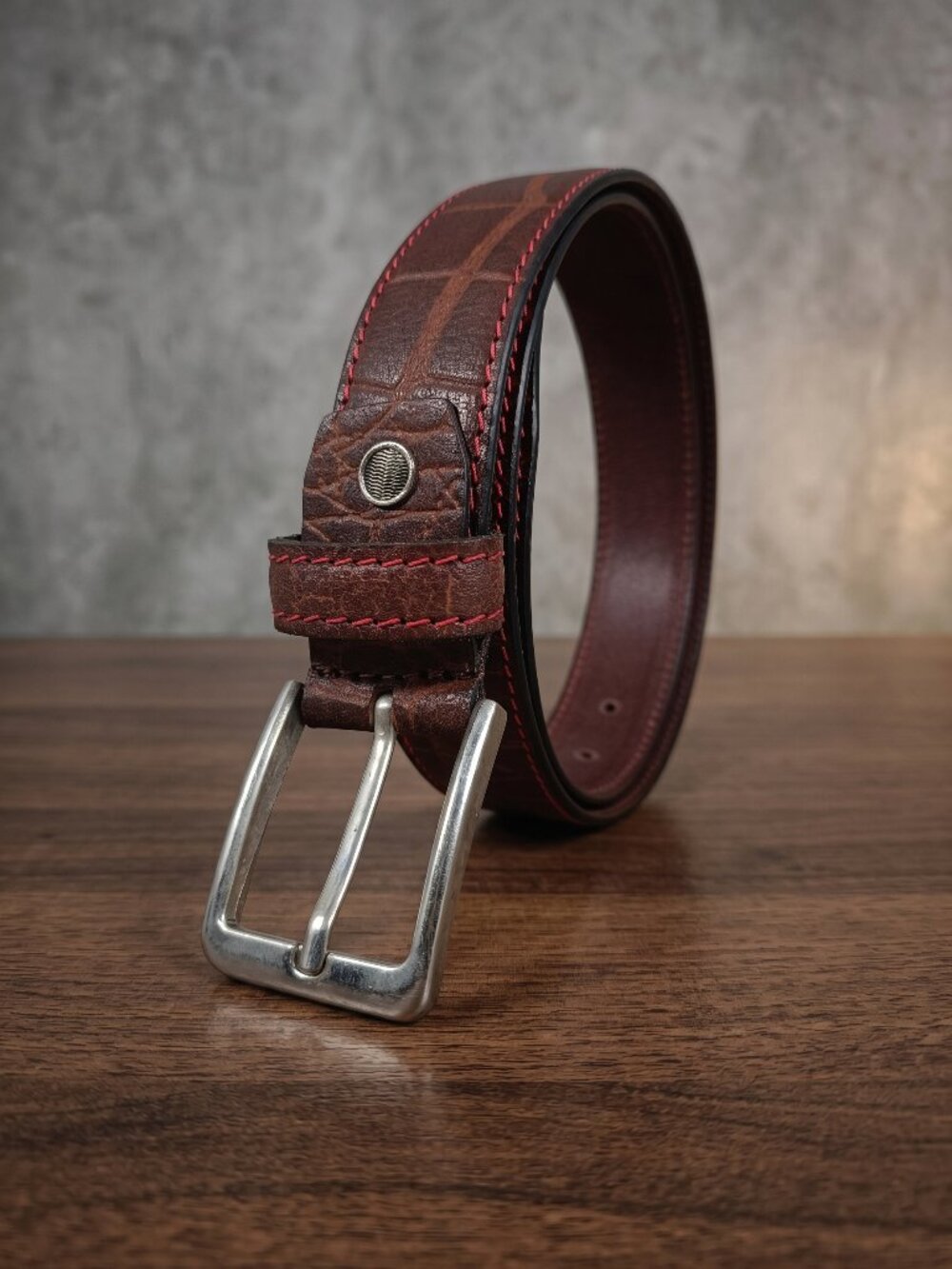 Premium Crocodile Patterned Leather Men's Belts Burgundy
